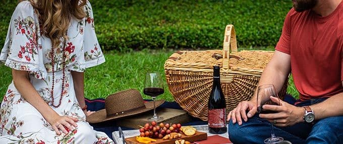 two people having a picnic for a socially distanced date