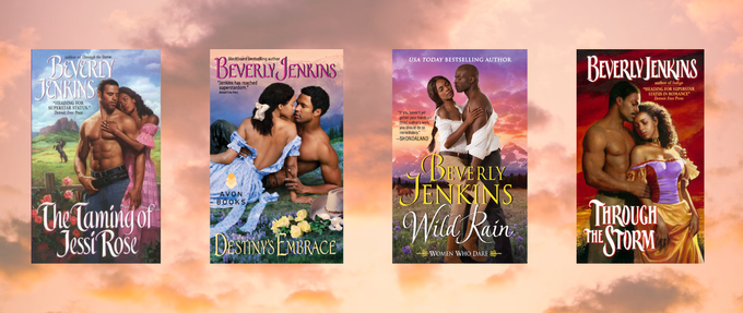 beverly jenkins book covers on sunset background