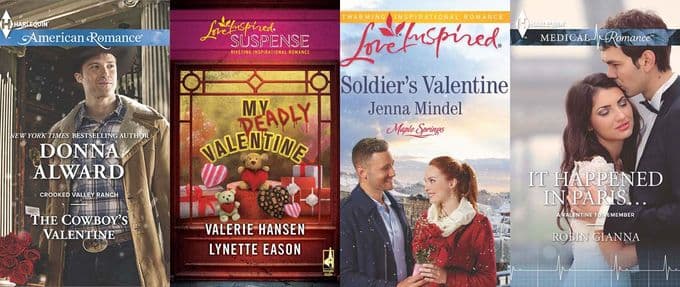 Collage of romance titles featuring Valentine's Day