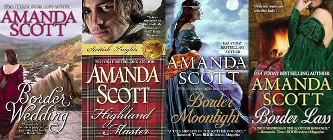 collage of amanda scott romance books