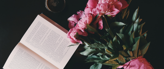 Pink flowers and novel